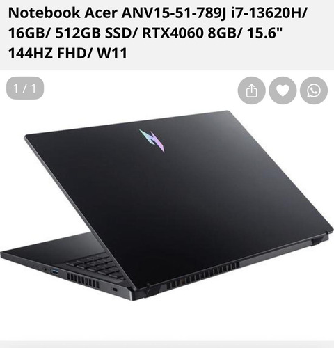 Acer Nitro I7 13620h 16gb 512gbsd Nvirtx 4060 Nueva En Caja Negro