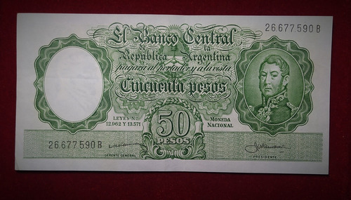 Billete 50 Pesos 1959 Serie B Bottero 1996 Excelente 