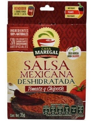 Imagen 2 de 2 de Salsa Mexicana Deshidratada Tomate-chipotle 35g Casa Maregal