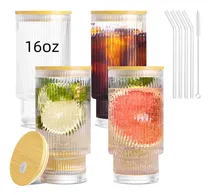 Comprar Tazas De Vidrio Aimqnle Con Tapas De Bambú Y Pajitas: Tazas