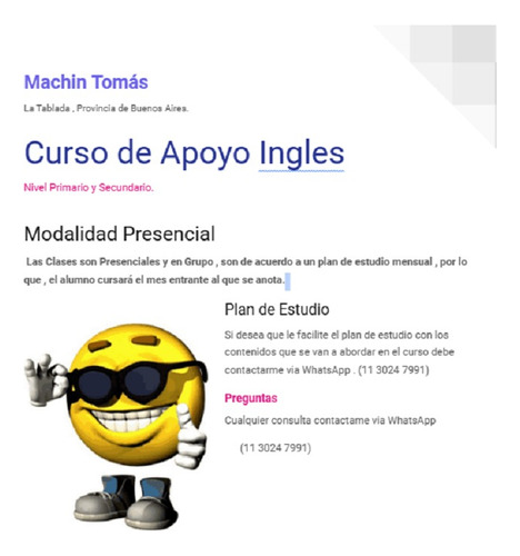 Curso De Apoyo : Ingles (nivel Primario - Secundario) .