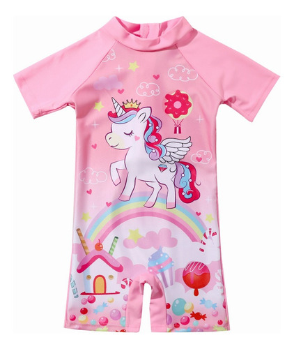 Traje Baño De Una Pieza Para Niñas Unicornio Arcoiris