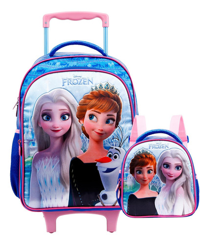 Kit Escolar Frozen Mochila De Rodas G + Lancheira Térmica