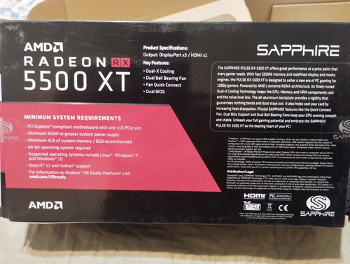 Placa De Video Radeon Rx 5500xt 8gb Edition (Usado)