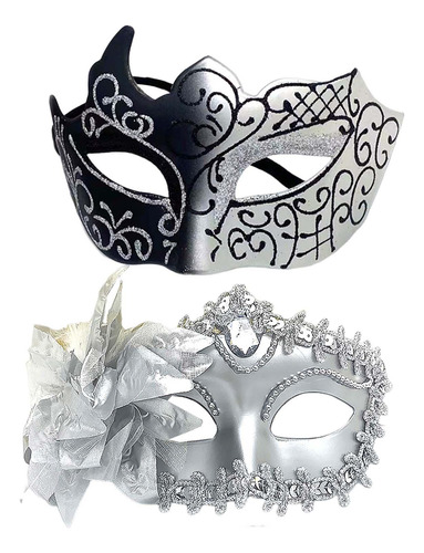Conjunto De Máscara De De Pareja Disfraz De Máscara Plata
