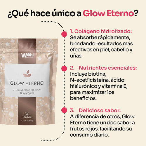 Glow Eterno Colágeno Hidrolizado Sin Sabor Laboratorios Wöhl 300 G