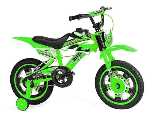 Bicicleta  cross infantil Unitoys Moto Cross aro 16 freios v-brakes cor verde com rodas de treinamento