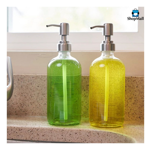 Juego 2 Dispensadores Jabón Vidrio Transparente 500ml Baño