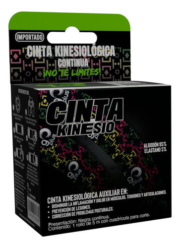 Cinta Kinesiológica Negra Diseño Go Plus 5m