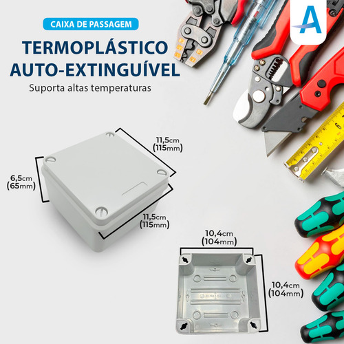 Kit 3un Caixa Passagem Vedada Sobrepor PVC Cinza 104x104x54mm CFTV