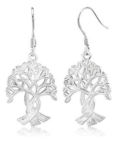 Sterling Silver Tree Of Life Dangle Hook Earrings