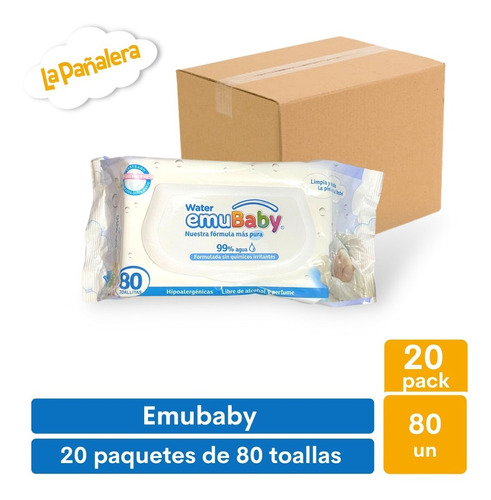 Toallas Húmedas Emubaby Water 20 Packs De 80 Toallas