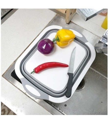 Bacia Retangular Retrátil De Silicone Multifuncional Cinza