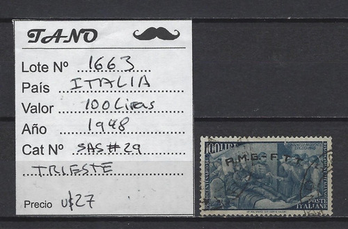 Lote1663 Italia 100 Liras 1948 Sas# 29 Trieste