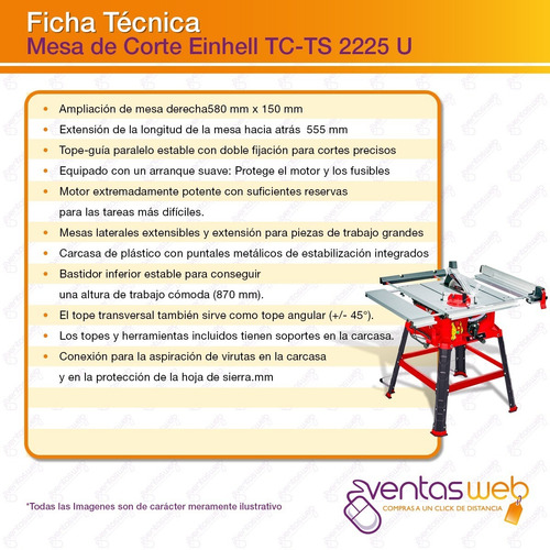 Sierra Circular Banco Mesa 250mm Einhell 1800w Guia Paralela