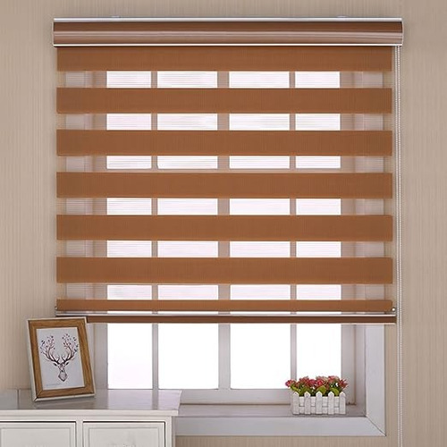 Estores Enrollables Dobles Cortinas 100x200cm Marrón Claro