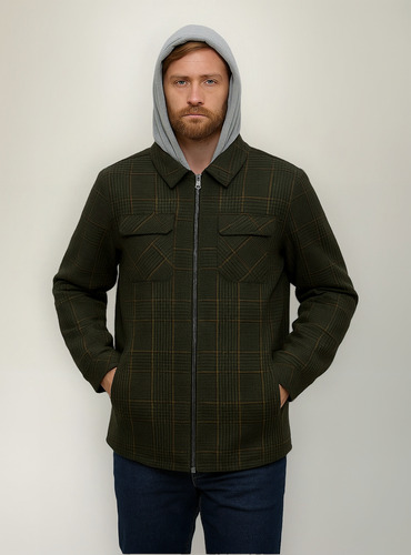 Chamarra Hombre Tipo Camisola A Cuadros Gorro Premium Sakers