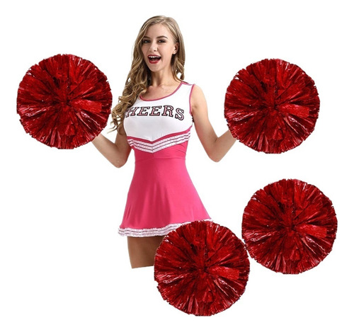 6 Piezas Pompones Porristas Para Animar Danza Deportiva Rojo