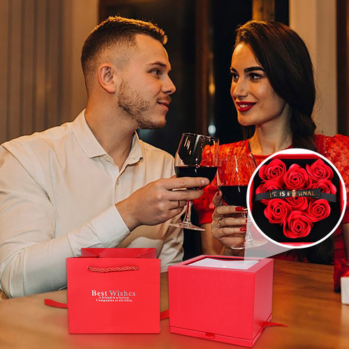 Caja Con Ventana, 9 Corazones, Rosas Rojas, Para El Día De S