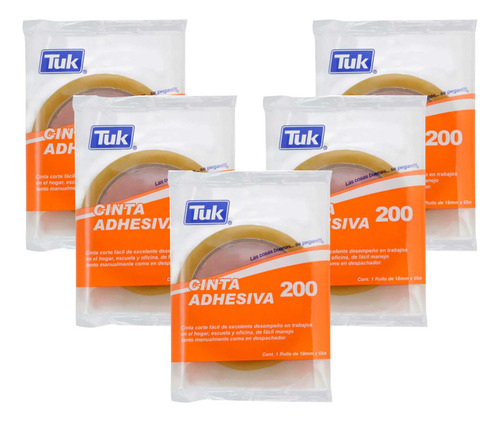 Kit 5 Fita adesiva Tuk 200 transparente 18 mm x 65 m C: 48