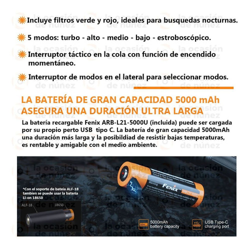 Imagen 3 de 9 de Linterna De Mano Fenix Ht18 1500 L De Mano Rojo Verde 925m