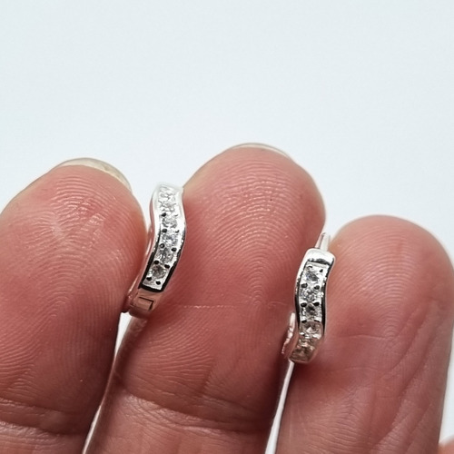 Imagen 3 de 9 de Aros Plata Rodinada Argolla Micro Pave 14 Mm