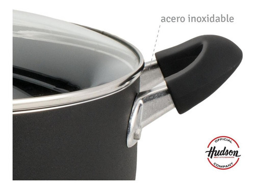 Cacerola 24 Cm Aluminio Con Antiadherente Y Tapa De Vidrio Color Negro