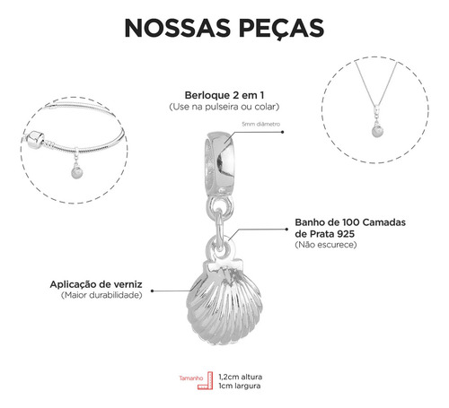 Work Semijoias Berloque Concha Do Mar Praia Banhado A Prata 925 Premium
