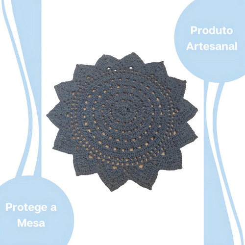 Kit 4 Sousplat Crochet Coral, modelo 46 cm, grafito, N6