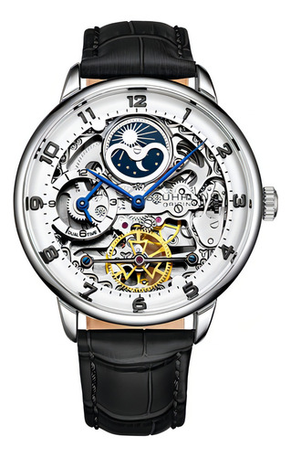 Stührling Original Para Hombre Hora Dual Elegante Sumergible Color de la correa Piel Color del bisel Plateado Color del fondo Automatico