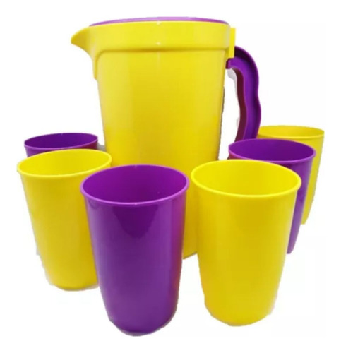 Set Jarra C/vasos 7 Piezas 2.5 Litros Plástico Resistente.