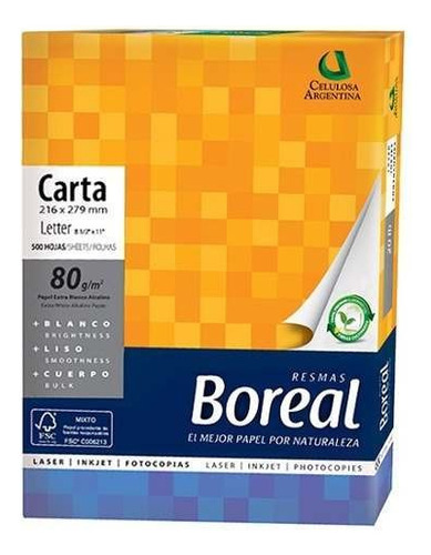 Resma Boreal carta multifunción de 500 hojas de 80g color blanco por unidad