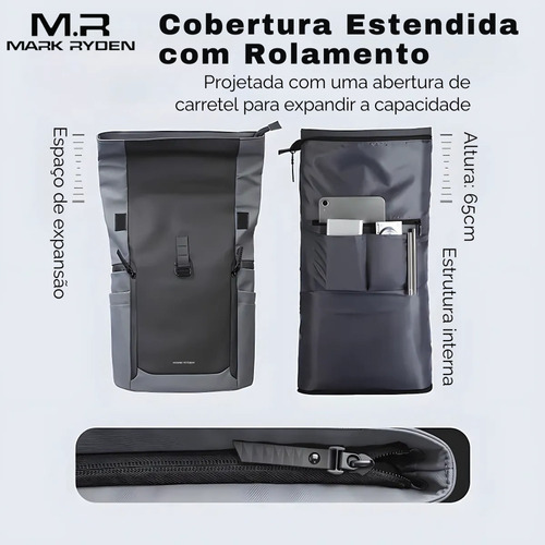 Mochila Bolsa Premium Impermeavel Expansível Notebook 17,3 Modelo Eclipse Commuter Mark Ryden - Cor Cinza/azul Liso
