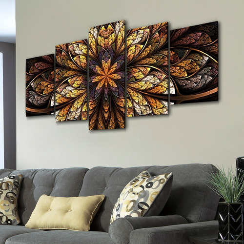 Quadro Decorativo 129x63 Sala Quarto Flor Simétrica Design
