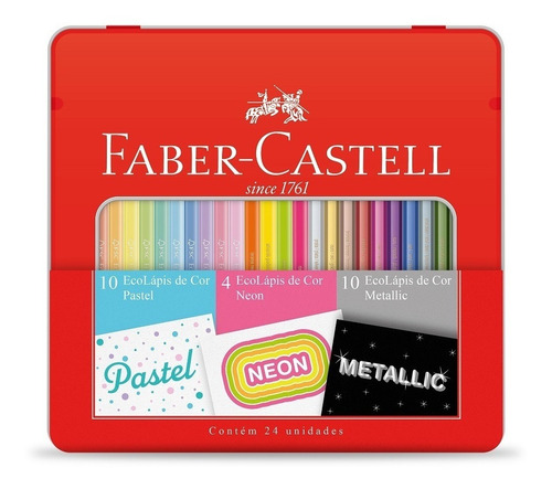 Kit Lápis De Cor 24 Cores Pastel Neon Metallic Faber-castell