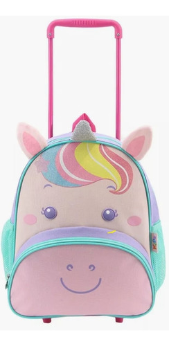 Mochila Con Carrito Animales (unicornio) Lsyd 13 Color Blanco Diseño De La Tela Rayado