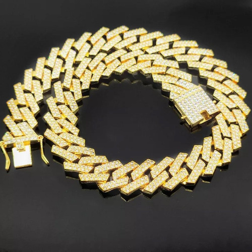 A Collar Para Hombre Circonita Cadena Cubana Diamantada 50cm