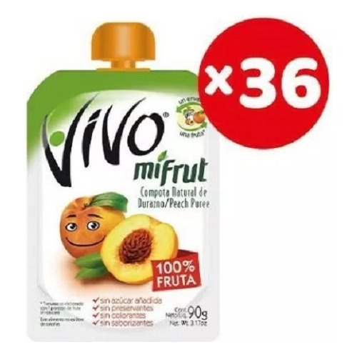 Compota Mifrut Vivo Durazno 36 Un De 90 G