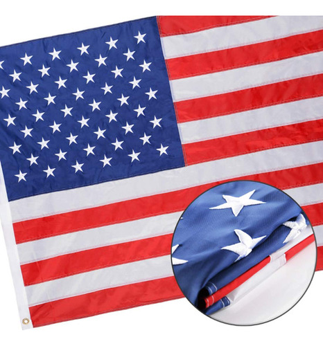 Bandera Americana Bordada De 4.9 X 7.5ft, Nailon 300d, Rayas