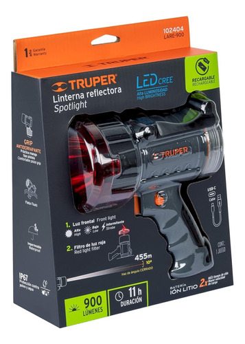 Linterna Recargable Lámpara Led 900 Lm Alta Potencia Truper