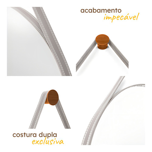 Espelho redondo de parede Rei Dos Vidros Escandinavo 60 cm do 60cm x 60cm com 60cm de diâmetro quadro couro preto