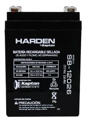 Batería Recargable Sellada 12v 2.6ah Harden Sb-12026