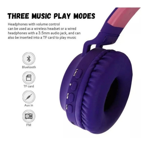Audifono Diadema Bluetooth Fm Micro Orejas De Gato Y Luces