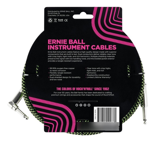 Imagem 3 de 5 de Cabo Instrumento Ernie Ball 5.49m Plug L / Reto 6082 P10