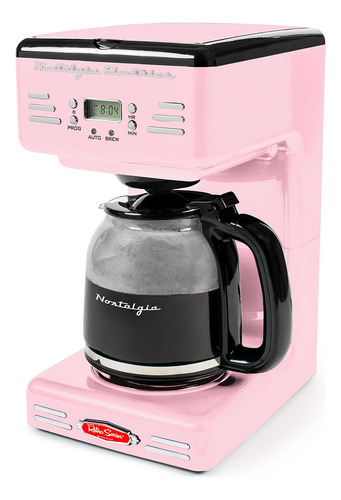 Cafetera Programable Retro 12 Tazas Rosa Con Pantalla Led