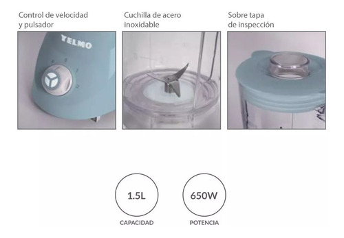 Imagen 2 de 4 de Licuadora Yelmo Lc-1009 1.5lts 650w Jarra Plastica 2nivelesp