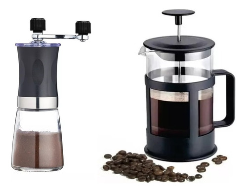 Pack Prensa Francesa 800ml Con Moledor Manual Café Cafetera