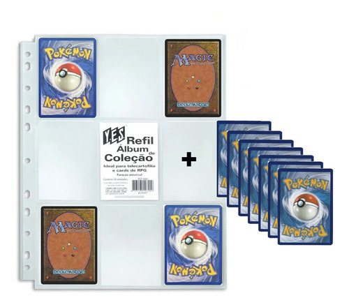 40 Folhas Plástica P/ Pasta Fichário Álbum Pokemon +10 Cards