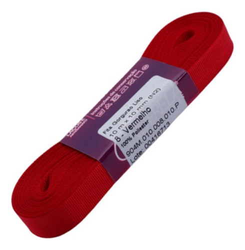 Fita De Gorgurão Fina 10mm ( 1 Cm ) 10 Metros N2 Cor Vermelho Liso