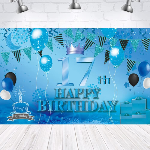 Glzlmm Cartel De Fondo Azul De 17 Cumpleaños Con Texto En In